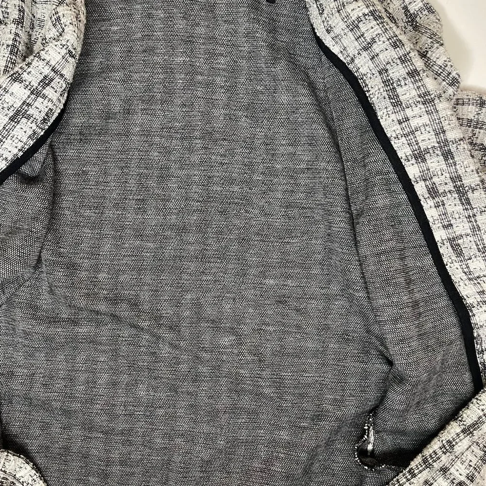 Melloday Black White Plaid Open Front Cotton Blend Longline Coat Jacket M